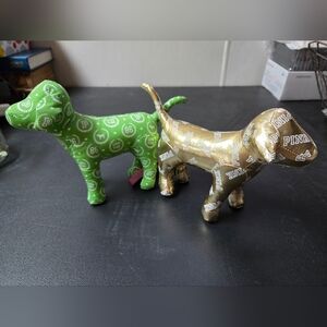 Green and Gold Pink Victoria's Secret Dog Plush - Set of 2